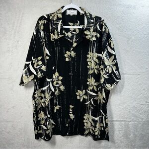 Bergati Button Front Shirt Men’s XXL Black Tropical Hawaiian Floral Print Resort